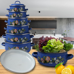 Juego de Ollas de Esmalte Clásico de Seis Piezas para Hornear Natillas con Tapa de Vidrio, Duradero, Apto para Lavavajillas, Sostenible para Cocina de Gas e Inducción - Product Image 3