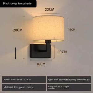 Lámpara de pared LED moderna con pantalla de tela, luz de pared de cobre y latón para el hogar, oficina y hoteles, uso interior, Base de bombilla E27 - Product Image 3