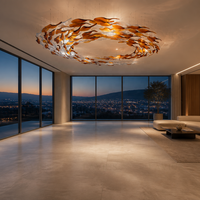 Lustre de plafond rond en verre soufflé sur mesure, luminaire suspendu LED en forme de feuille pour l'éclairage des projets d'hôtels, de halls, de mosquées et de palais