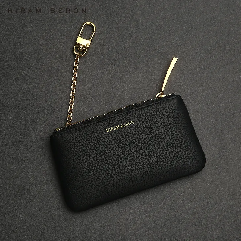 Hiram Beron Soft Pebble Key Bag Leather Promotional RFID Card Holder Women Zipper Case Premium Christmas Gift Dropship