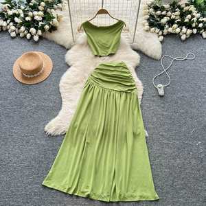 Conjunto de Verano para Mujer, Estilo Y2K, Tejido Sólido, Top Corto sin Mangas y Pantalones de Cintura Alta, Venta al Por Mayor - Product Image 4