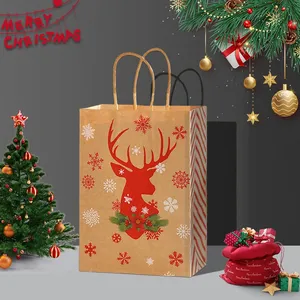 Sac cadeau <span class=keywords><strong>de</strong></span> Noël style vintage avec poignée torsadée <span class=keywords><strong>en</strong></span> <span class=keywords><strong>papier</strong></span>, impression couleur sur <span class=keywords><strong>papier</strong></span> kraft, carte <span class=keywords><strong>de</strong></span> vœux du Nouvel An, réveillon <span class=keywords><strong>de</strong></span> Noël - Product Image 3