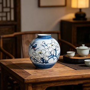 <span class=keywords><strong>Vase</strong></span> en <span class=keywords><strong>porcelaine</strong></span> bleu et blanc avec motif de magnolia et d'oiseaux peint <span class=keywords><strong>à</strong></span> la main pour une décoration élégante de la maison - Product Image 4