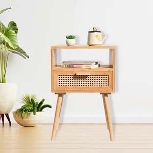 Meados do século moderno madeira cabeceira mesa bambu noite Stand End tabela com gaveta para quarto Home Furniture