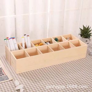 Wooden Multi Compartment <b>Pen</b> Storage <b>Box</b> 8x8x10cm For Art Supplies Stationery Organizer - Product Image 1