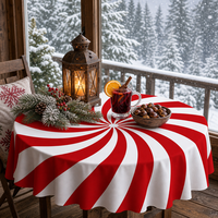 Nappe ronde en polyester à rayures rouges pour Noël, décorative pour fêtes à domicile, vente directe usine