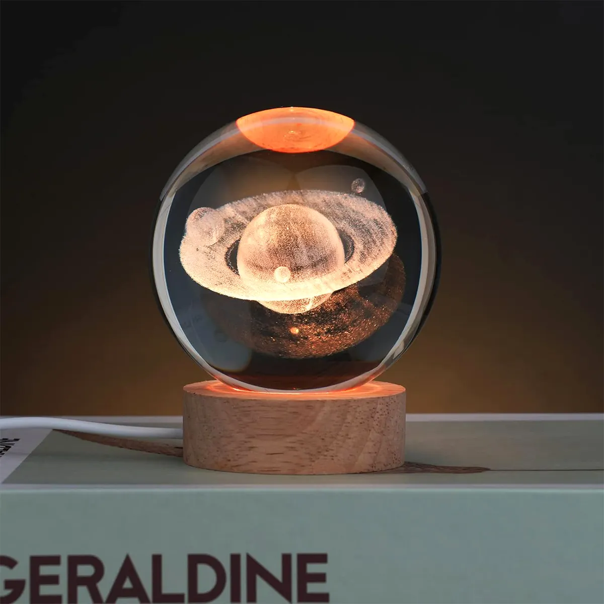 New 3D Carved Crystal Ball Night Light LED Min Glass Ball with Wooden Base Ornaments Birthday Christmas Memorial Gifts