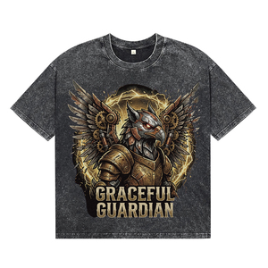 Camisetas de algodón transpirables para hombre, estilo streetwear, con lavado ácido negro, extragrandes, OEM, personalizadas con estampado DTG Steampunk Griffin, para venta al por mayor - Product Image 1