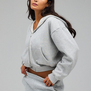 Produttori Logo personalizzato regolabile peso massimo 400gsm francese Terry Plain in bianco <span class=keywords><strong>oversize</strong></span> <span class=keywords><strong>pile</strong></span> da <span class=keywords><strong>donna</strong></span> ritagliato con Zip felpa con cappuccio - Product Image 1