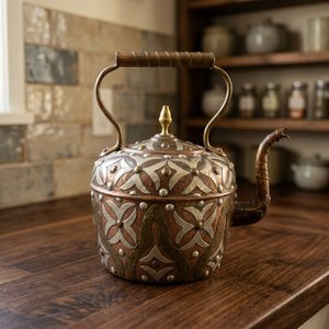 Vintage Brass Kettle With <b>Lid</b> And Handle Decorative Floral Pattern Water <b>Pot</b> - Product Image 4