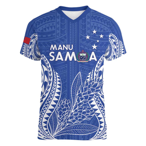 Camiseta Deportiva Casual con Cuello en V, Transpirable y Ajustada de Samoa Rugby 2024 para <span class=keywords><strong>Mujer</strong></span>, Hecha a Medida, Venta al por Mayor, Dropshipping, Go Champions, Tatuaje Samoano - Product Image 1
