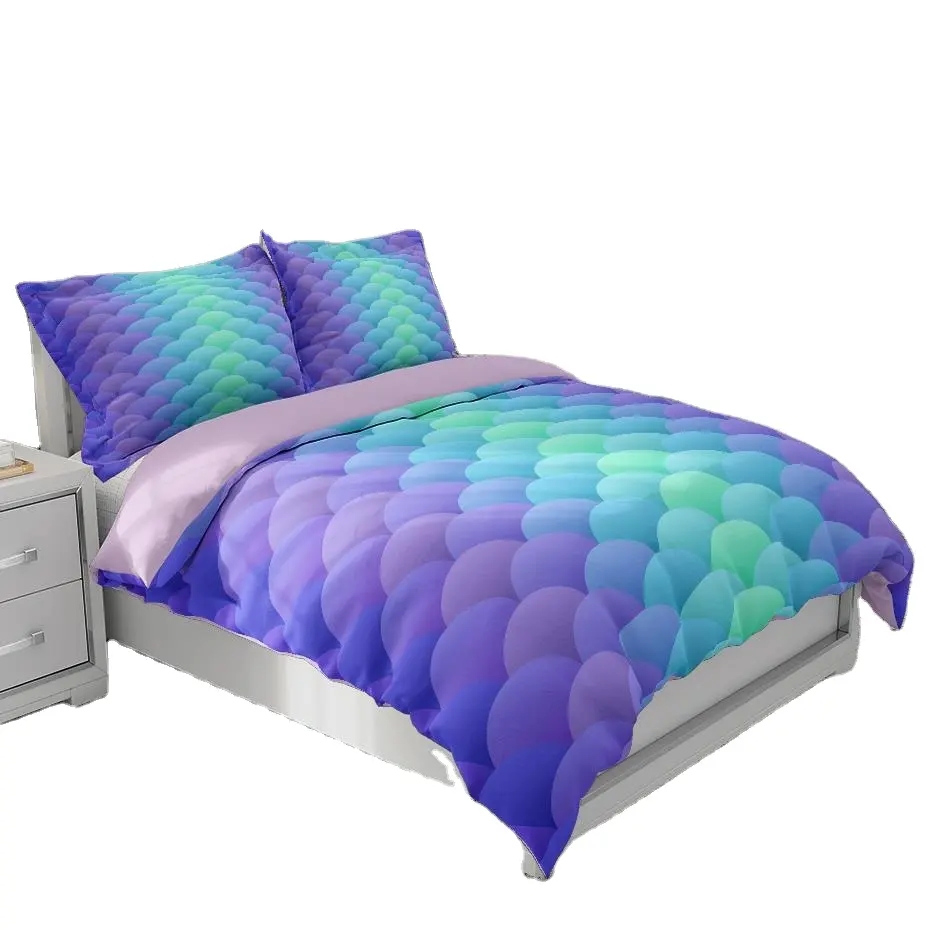 Mermaid Scales Bedding Set 2 People Bed Lover 240*220Duvet Cover Geometric Quilt Cover King Queen Full Luxury Pink Purple Couple