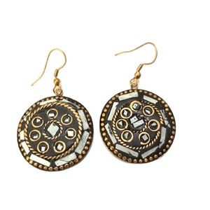 ต่างหูโลหะทองเหลืองลายโมเสคสไตล์โบฮีเมียน งานแฮนด์เมด ประดับด้วยหินอาเกต ชุบสีบรอนซ์โบราณ ดีไซน์โดดเด่นทันสมัยสำหรับผู้หญิง - Product Image 1