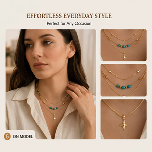 Delicata Collana a Catena Multistrato in Acciaio Inossidabile Placcato Oro 18K con Perline Colorate d'Acqua Dolce e Ciondolo a Stella, alla Moda per Unisex - Product Image 3