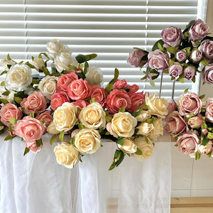 ช่อดอกกุหลาบยี่ห้อยาซูโนบุ 13 ดอก แบบขอบไหม้ สีขาว ชมพู แดงแชมเปญ ส้ม ม่วง ทำจากผ้า สำหรับตกแต่งงานแต่งงานและบ้าน - Product Image 1