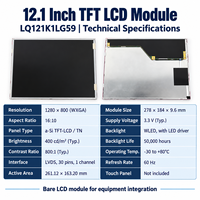 LQ121K1LG59 Modul LCD TFT 12,1 Inci 1280x800 Panel Layar LCD 1280x800 Modul Layar LCD 1280x800 Modul LCD TFT Industri WLED 60 Hz