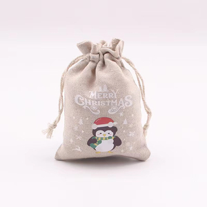 Bolsas de Regalo de Navidad con Cordón, de Lona de Algodón, Pequeñas, con Logotipo - Product Image 2