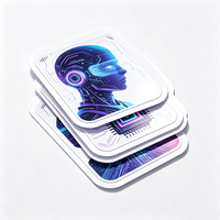 Haoxuan Digitale KI-Aufkleber Weiß PVC-Vinyl Roboter-Chip Gehirn-Datenfluss Futuristische Avatar-Grafiken Glänzender Spot-UV-Stanzschnitt