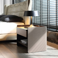 Table de chevet moderne en cuir beige avec tiroir et étagère pour chambre à coucher, salon, bureau à domicile, hôtel, appartement
