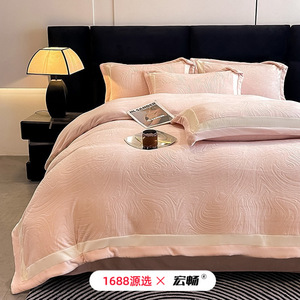 Milk Fleece Four-Piece <b>Bedding</b> <b>Set</b> Double-Sided Warm Winter Solid Color Simple Style - Product Image 3