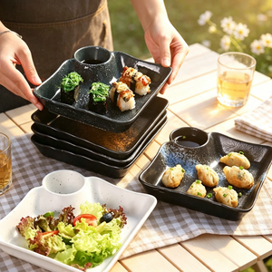 Bandeja de Porcelana <span class=keywords><strong>Cuadrada</strong></span> ESTICK para Banquetes, con Compartimentos, Apta para Microondas, en Tono Blanco <span class=keywords><strong>y</strong></span> Negro, para Bodas <span class=keywords><strong>y</strong></span> Catering - Product Image 3