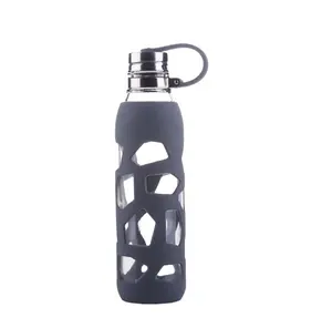 Garrafa de água de vidro esportiva personalizada de parede dupla 600ml, popular para bebidas adultas, garrafa de vidro com tampa, ideal para beber diretamente