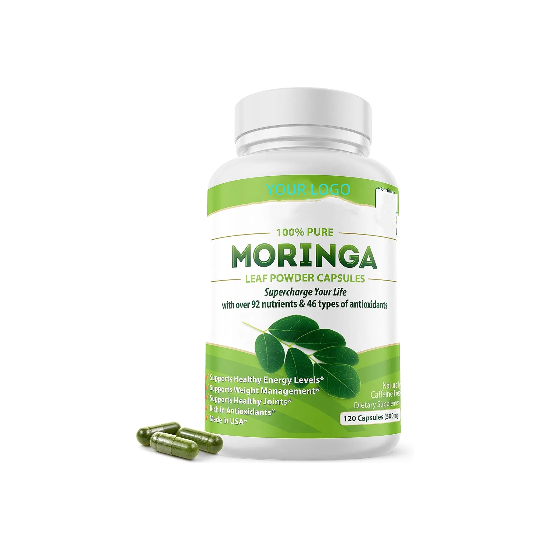 Profesyonel tedarikçi Moringa kapsüller tek kökenli Moringa tozu Moringa yaprak enerji metabolizması ve bağışıklık desteği.