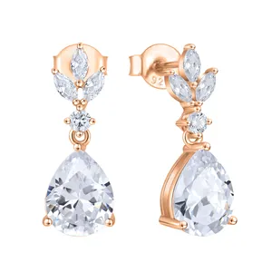 Luxury Classic Dangle Waterdrop Earrings Minimalist Bridal Zircon Water Drop Leaf Dangle Stud Earrings For Women