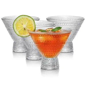 7oz Vintage Multi-function Cocktail Glasses Transparent Bead Pattern Stemless Martini Glass Cup