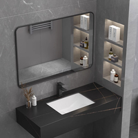 Meuble-lavabo mural rectangulaire en porcelaine, durable et moderne, avec vasque intégrée en roche, drain intégré, facile à nettoyer, pour usage hôtelier