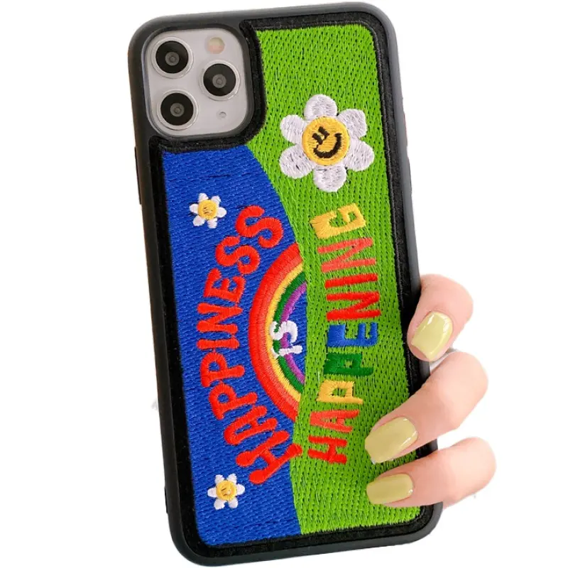 Custodia per telefono in Silicone ricamata in pelle PU/vegana personalizzata di vendita calda per Cover antiurto per telefono cellulare