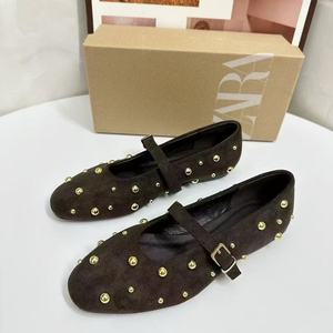 ZA Espagne 2026 Nouvelle Collection Été – Ballerines Respirantes à Bride Unique, Bout Rond, Rivets, en Daim Noir et Marron pour Femme - Product Image 2