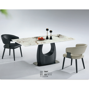 Ensemble de tables à manger rectangulaires miniatures en marbre pour appartement moderne, avec base en bois - Product Image 1