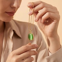 Collier pendentif ovale vintage ZG avec pierre précieuse verte, plaqué or PVD, en acier inoxydable, pour femme