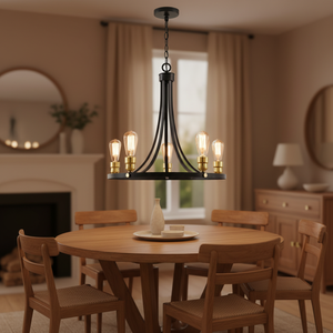 Lustre annulaire noir à 5 lumières E26, luminaire suspendu à cadre ouvert <span class=keywords><strong>pour</strong></span> îlot de <span class=keywords><strong>cuisine</strong></span>, entrée, bureau à domicile - Product Image 4