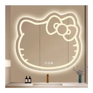 Moderno Helloed Kitty Led espejo inteligente interruptor de control táctil para baño decorativo Irregular espejos de pared