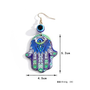 Pendientes colgantes bohemios con diseño de mano de Hamsa y ojo turco, joyería de moda de plástico colorida para mujeres y niñas - Product Image 2