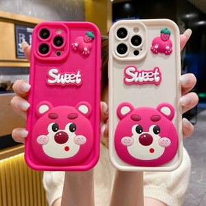 เคสโทรศัพท์ลายการ์ตูนหมีสตรอว์เบอร์รี่น่ารักแบบ DIY 3 มิติ วัสดุ TPU นิ่ม สำหรับ iPhone 7 8plus XSmax 11 12 16 17air - Product Image 2