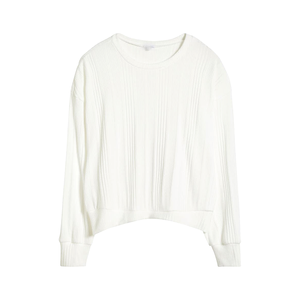 Sweat-shirt pour femme fait à la main doux tissu en tricot côtelé respirant confort col rond épaules tombantes lavé à l'acide cravate teint pour - Product Image 1