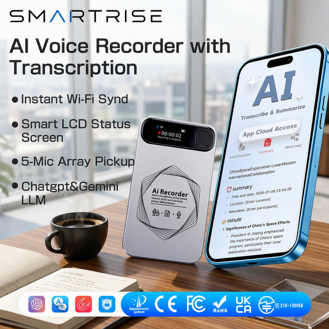 AI Note Taker Voice Recorder Color Screen Large Battery 152 Languages Translation for International Conference Portable