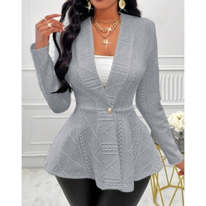 Nuevo Abrigo de Manga Larga para Mujer, Corte Entallado, con Botón Único y Textura Jacquard, a la Moda - Product Image 4