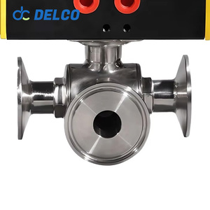 DELCO Food Grade Sanitary Pneumatic Actuated Three Ways Tri <b>Clamp</b> Stainless Steel Ball DK66-3WS Tri <b>Clamp</b> Pneumatic Ball - Product Image 5