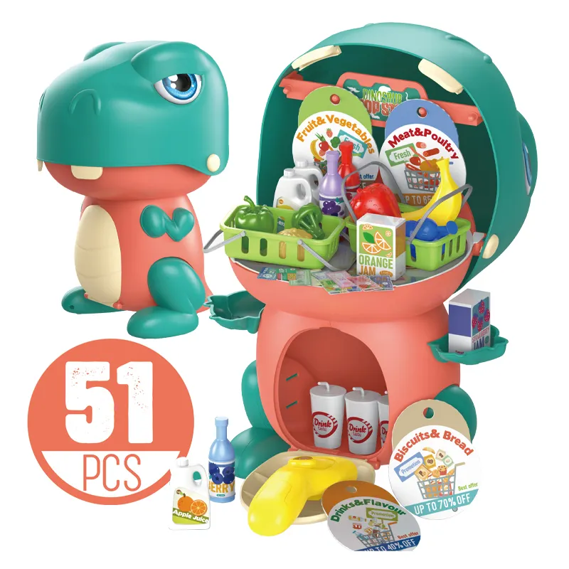 Mainan Supermarket anak perempuan, Set mainan dapur, permainan belanja penghitung makanan dinosaurus untuk anak perempuan