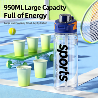Bouteille d'eau de sport en gros avec couvercle à paille, gourde portable en plastique anti-fuite pour activités de plein air et fitness