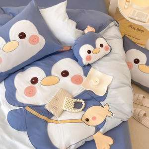 Housse de <span class=keywords><strong>couette</strong></span> en broderie <span class=keywords><strong>pingouin</strong></span> mignon, drap de lit 100% coton délavé bleu, ensemble de literie pour enfants, fournisseur - Product Image 3