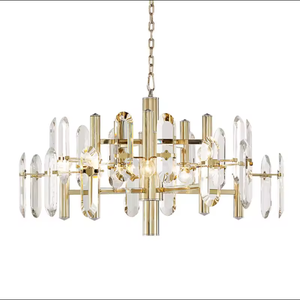 Trending Nordic Gold LED Crystal <b>Chandelier</b> Modern Pendant Light Dining <b>Room</b> Luxury Long Tube Metal Switch AC ODM Hanging Large - Product Image 2
