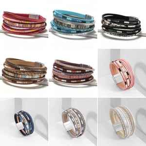 <span class=keywords><strong>Pulsera</strong></span> de Cuero para <span class=keywords><strong>Mujer</strong></span>, Multicolor, en Capas, con Cierre a Presión, Estilo Boho Occidental, Apilable, Fácil de Usar Diariamente - Product Image 1