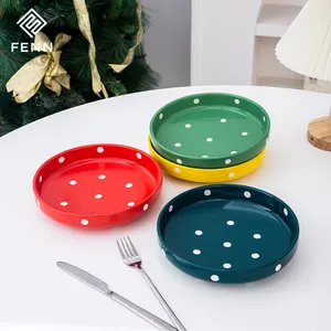 Festival Restaurant Home Used Colorful Dark Green Red Yellow Dessert Salad Plates Christmas Party Ceramic Deep Plate