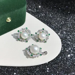 Set Perhiasan Pernikahan Hati Zirkon Wanita Grosir, Perhiasan Perak Murni 925 Hadiah Pesta Trendi Gaya Pertunangan Batu