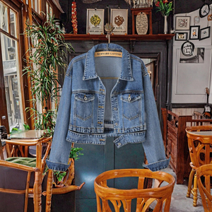 Hot Selling High Waist Short Black <b>Denim</b> <b>Coat</b> Female Casual Button Washed Breathable Waterproof Vintage 100% Cotton Spring - Product Image 3